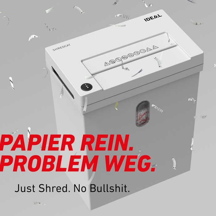 Шредер IDEAL Shredcat 8100 CC P4 для офісу та дому: знищення документів (до 12 аркушів), подрібнення 5x30 мм, автоматичний старт/стоп, захист GDPR