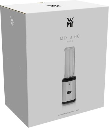 Електричний блендер WMF Kult X Mix & Go Mini - шейкер для смузі, 300 Вт, Tritan, 600 мл, срільно-чорний