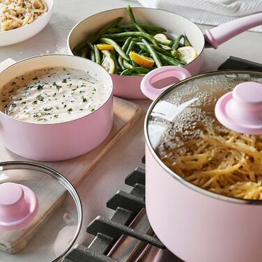 Набір кухонного посуду GreenLife Soft Grip, 16 предметів, керамічне антипригарне покриття, PFAS-free, для плити, духовки та посудомийки, рожевий