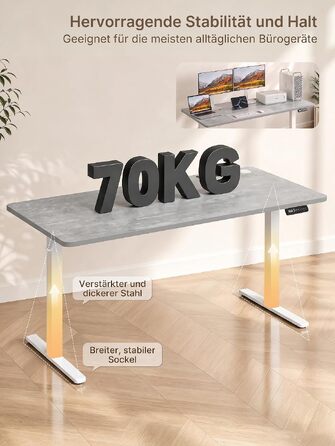 Регульований по висоті письмовий стіл JUMMICO 160x80 см з вбудованою розеткою, сірий