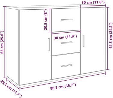 Комод vidaXL у стилі старого дерева, 90x29,5x65 см, ДСП, для зберігання речей, шафа для вітальні, домашній органайзер