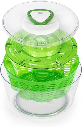 Сушарка для салату Zyliss Easy Spin 2, пластикова, зелена, з аква-вентилем, салатниця в комплекті, мала