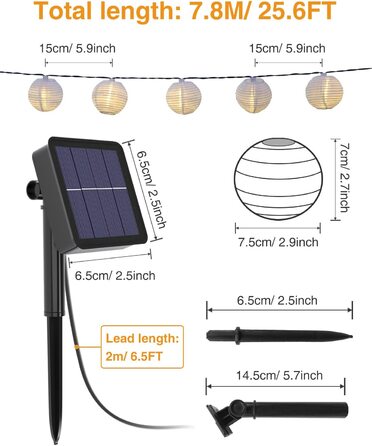 Сонячна гірлянда Litogo 7.8 м, 40 LED ліхтариків, 8 режимів, IP65, водонепроникна, для вулиці, саду, балкона, тераси, вечірки, теплий білий