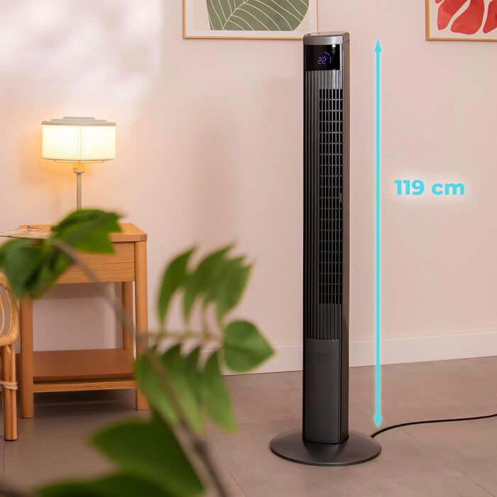 Вентилятор вежний Cecotec EnergySilence 9090 Skyline Ionic 119 см, 45 Вт, з іонізатором, LED сенсорним екраном, пультом ДУ, 3 режими, таймер 12 год, коливання 70°, сірий