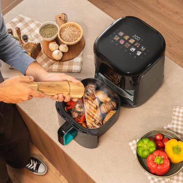 Аерофритюрниця-гриль Cecotec Cecofry Grill Smokin'Prime 4000, 4 л, 1900 Вт, з функцією копчення, гриль-панеллю та рухомою перегородкою, чорна