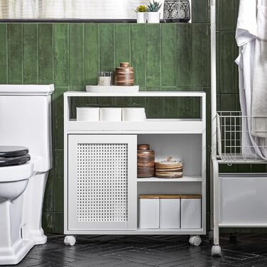 Вузька шафа на колесах SoBuy BZR119-W, 20 см, біла, для кухні та ванної, для зберігання туалетного паперу, полиці для ніші, розміри 20x70x65 см