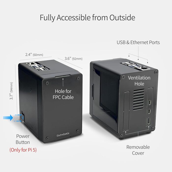 Корпус для Raspberry Pi 5 ElectroCookie Mini-PC з активним RGB підсвічуванням і кулером, матовий чорний