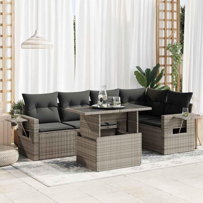 Комплект садових меблів Lounge Sofa на 6 місць, сірий поліротанг з подушками, набір м'яких меблів для тераси та саду