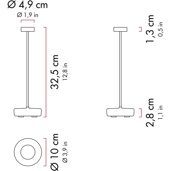 Світильник Zafferano Swap Pro – бездротова настільна лампа з димером, сенсорним керуванням, для дому та вулиці, 2200-3000K, 29 см, колір кортен