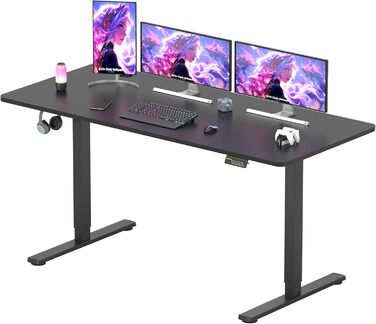 SANODESK електричний стіл для геймінгу, 160x60 см, регульована висота, пам'ять, гачок, чорний