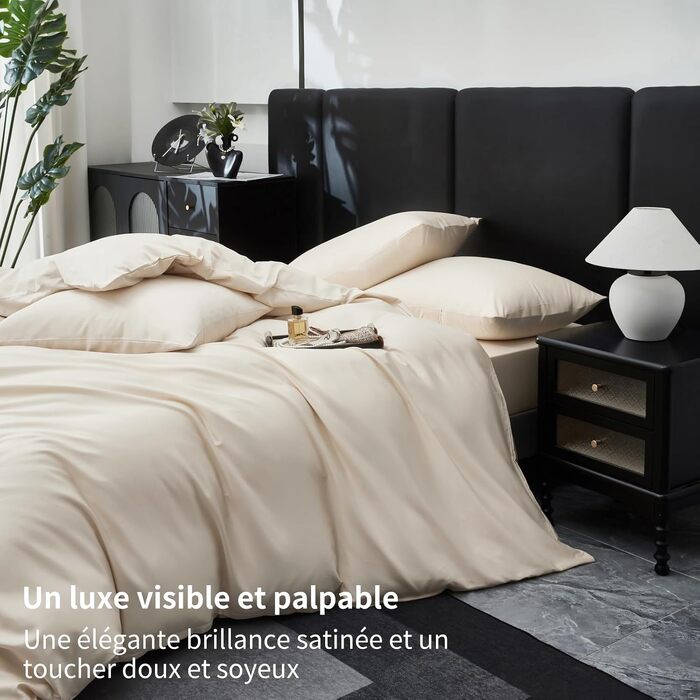 Комплект постільної білизни з бавовняного сатину Deluxe (220x240 см), світло-бежевий — підковдра та 2 наволочки (65x65 см), дихаючий шовковистий матеріал
