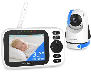 Відеоняня HelloBaby HB6339 з камерою, екраном 3.2 дюйма та двостороннім аудіозв'язком (без WLAN)