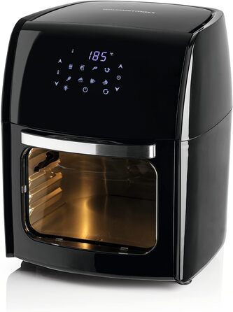 Цифрова аерофритюрниця GOURMETmaxx 12 л XXL з таймером, сенсорним дисплеєм, вертелем та решіткою для запікання, 8 програм, 1800 Вт, чорна, енергозберігаюча, для приготування без жиру