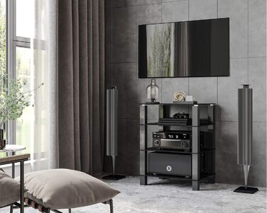Стійка для телевізора FITUEYES, HiFi тумба, аудіо шафа, скло та алюміній, 600x455x770 мм