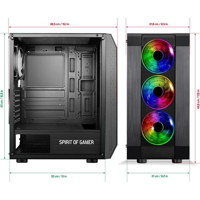 Ігровий корпус SPIRIT OF GAMER Rogue VI ATX/mATX/ITX з гартованим склом, 4 адресовані RGB LED вентилятори 120 мм, сумісний з Aura/MSI Mystic/ASROCK 3Pin