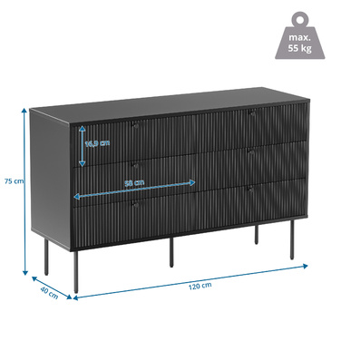 Тумба під TV/білизна KARBY S 120x40x75 см, 6 висувних ящиків, чорний колір, hjh LIVING