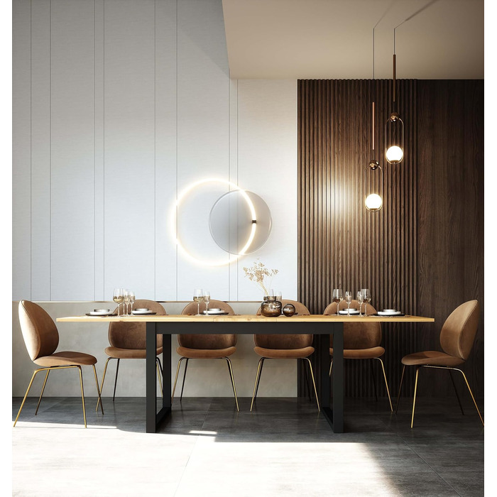 Розсувний обідній стіл NEWROOM Vincent.eleven 200-240x90 см, антрацит, дика дубова плита, вінтажний індустріальний стиль