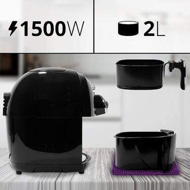 Фритюрниця без олії Duronic AF1 BK, 2 л, 1500 Вт, аерофритюрниця, міні духовка для смаження, запікання, тушкування, Cool Touch, температура до 200°C