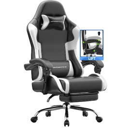 Ігрове крісло Dowinx Ergonomic Gaming Chair з підставкою для ніг, біле, витримує до 150 кг, з регульованими підлокітниками для ПК та офісу