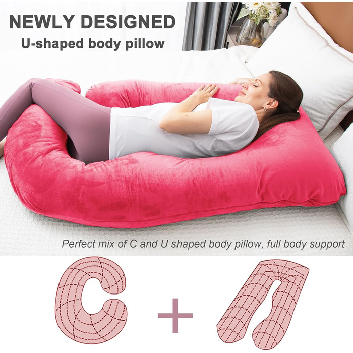 Подушка для вагітних TaiBest з подрібненого пінополіуретану (Memory Foam), U-подібна, для підтримки живота, червона