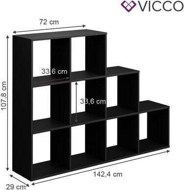 Сходова етажерка Vicco, чорна, 142.2 x 107.8 см – стелаж для зберігання