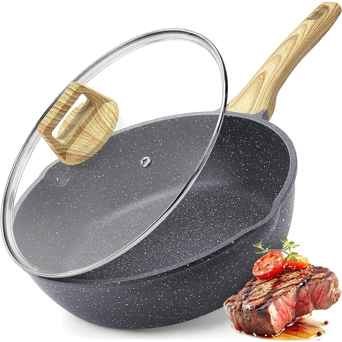 Wok-сковорода GiPP з високим бортиком, 24 см, керамічне антипригарне покриття, з кришкою, 4.3 л, для всіх типів плит, білий (сірий), PFOS/PFOA-free