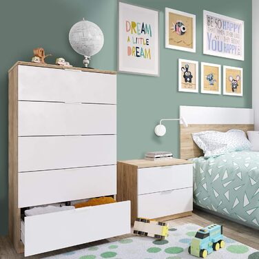 Комод з п’ятьма шухлядами Artik, білий і канадський дуб, 60x110x40 см