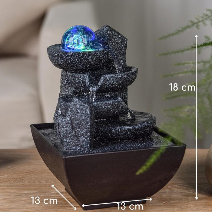 Настільний фонтан Zen Light SCFR22-C3 із закритим контуром, LED-підсвітка, 18 см