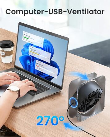 Вентилятор USB EasyAcc міні, настільний з обертанням 360°, 3 швидкості, чорний
