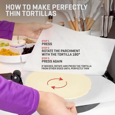 Пресс для тортилій Uno Casa Tortilla Presse 20 см - для тако, роті, з 100 шт. паперу для випікання