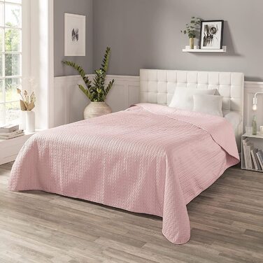 Плед-покривало Ibena Nancy 280x250 см рожевий, одноколірний, з сучасним візерунком, машинне прання, жакардовий узор «коса»