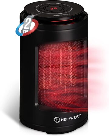 Керамічний електрообігрівач HEIMWERT 1200 Вт з LED-дисплеєм, таймером і 2 режимами обігріву, енергозберігаючий, швидкий обігрів, 2в1 з функцією охолодження, 13x23 см