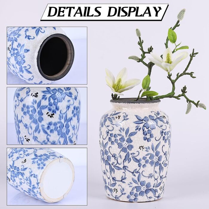 Ваза керамічна Blau-Weiße Chinoiserie, розписна, вінтажна для декору вітальні, їдальні та полиці – декор в стилі прованс
