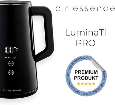 Електрочайник Air Essence LuminaTi PRO, 1500 Вт, 2 л, чорний, з регулюванням температури, без Wi-Fi