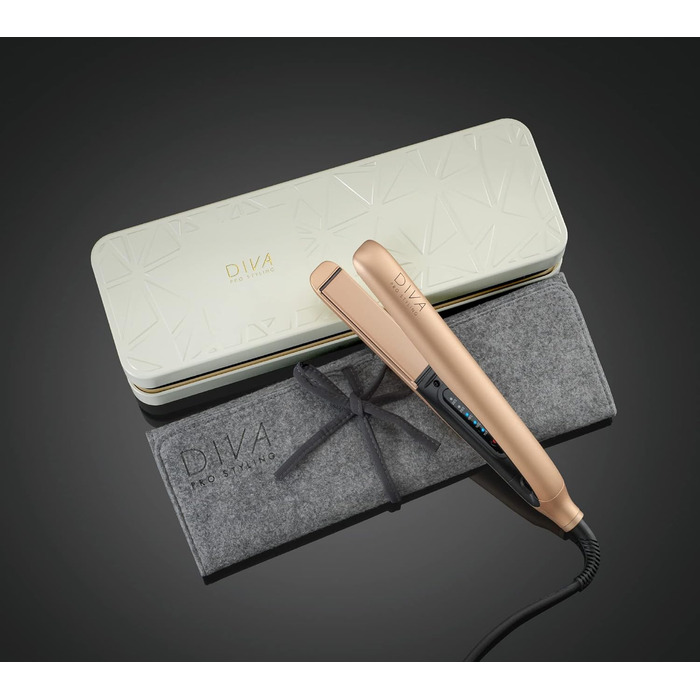 Професійний випрямляч для волосся Diva Pro Styling Precious Metals Touch, автоматичне вимкнення, швидкий нагрів, кабель 3 м, золотий