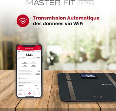 Розумні ваги TERRAILLON Master Fit Ultra з Wi-Fi, вимірюванням пульсу, аналізом жиру, м'язової, водної, кісткової та вісцеральної маси, ІМТ, підрахунком калорій