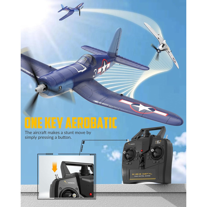 Радіокерований літак Volantexrc F4U Corsair V2 RTF 2.4GHz з USB зарядкою – для початківців, паркфлаєрів, легких польотів