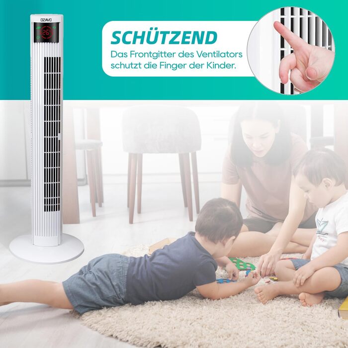 Вентилятор вежовий Turmventilator з пультом, LED-дисплеєм та таймером – 3 режими, 70° осциляція, 50 Вт, 97.5 см (білий)