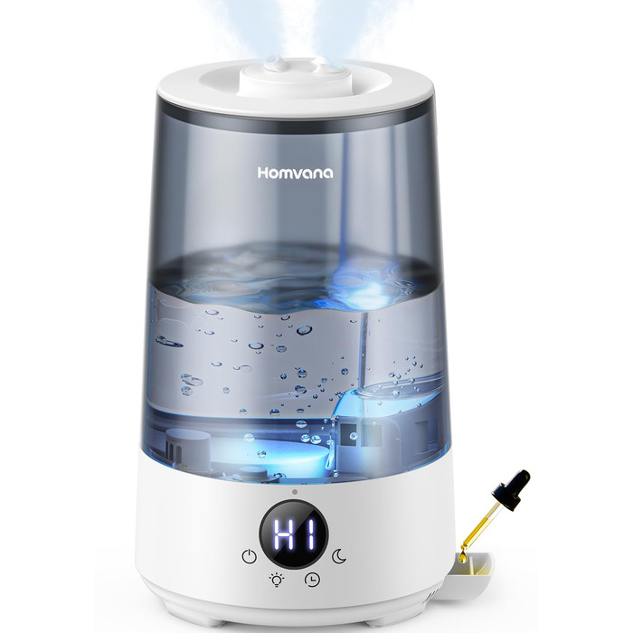 Зволожувач повітря Homvana для спальні, 3.6L, 360° Cool Mist, 34 години роботи, тихий 16dB, для рослин, сірий