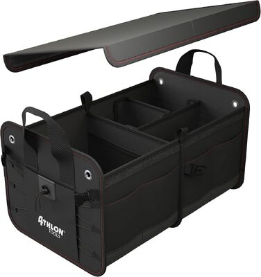 Органайзер у багажник ATHLON TOOLS Premium з кришкою, 60 літрів, чорний з червоним прошиттям