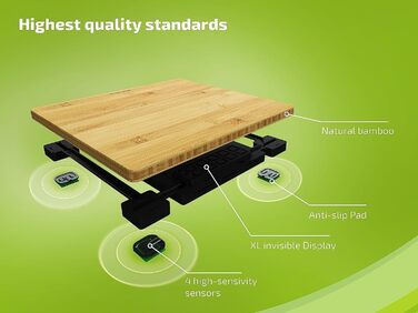 Ваги Soehnle Style Sense Bamboo Magic з натурального бамбука, електронна підлогова вага з LED-дисплеєм, до 180 кг, комфортне покриття