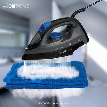 Парова праска Clatronic DB 3703, 1800 Вт, 23 парові отвори, 150 мл, самоочищення, 3 рівні подачі пари, нержавіюча підошва, чорна