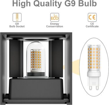 Набір настінних світильників Klighten (2 шт.), LED лампа G9 (замінна), тепле біле світло 3000K, алюмінієвий корпус, регульований кут нахилу, темно-сірі, для вулиці та дому (сад, вітальня)