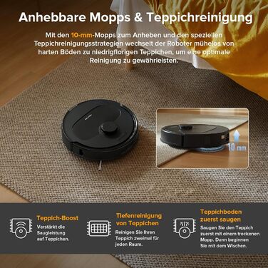 Робот-пилосос Roborock Qrevo S з функцією вологого прибирання, підніманням мопів, потужністю 8000Па, All-in-One станцією та системою уникнення перешкод, чорний (QV 35A)