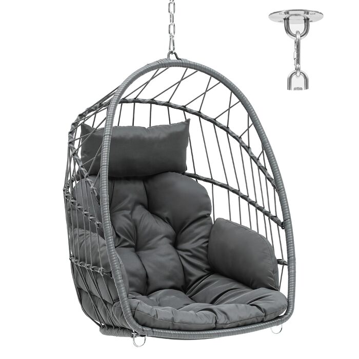 Крісло-гойдалка YITAHOME для дому та саду, сіре, з подушками, 150 кг, 105x74x72 см