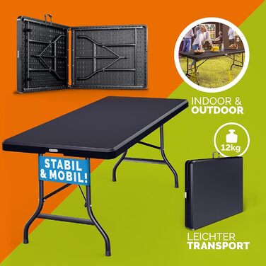 Розкладний садовий стіл CASARIA® 183x75 см, антрацит, на 8 осіб