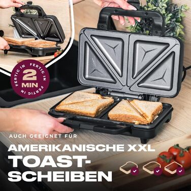 Електричний сендвічмейкер ProfiCook PC-ST 1092 для американських сендвічів XXL, антипригарне покриття, 900 Вт, сріблясто-чорний
