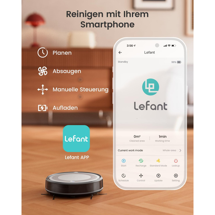 Робот-пилосос Lefant M310 сірий: 4500Pa, HEPA-фільтр, Wi-Fi, для тварин, килимів та твердих підлог