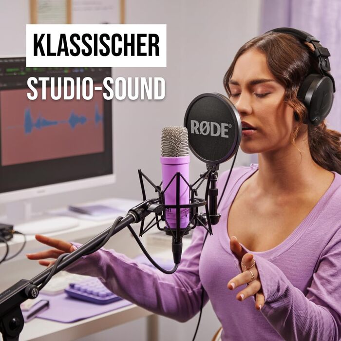 RØDE NT1 Signature Series – студійний конденсаторний мікрофон з великою діафрагмою, шоковим кріпленням, поп-фільтром та XLR-кабелем для музики, вокалу, стрімінгу та подкастингу, фіолетовий