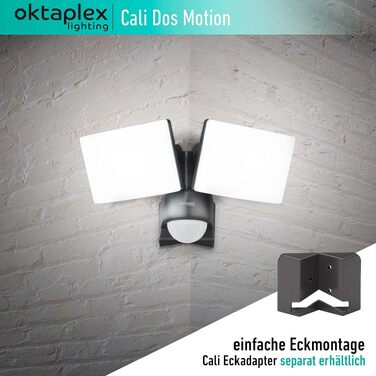 Світлодіодний вуличний прожектор Oktaplex Cali Dos Motion з датчиком руху, 40W, 3000K (тепле біле світло), IP65, дві голови, антрацит